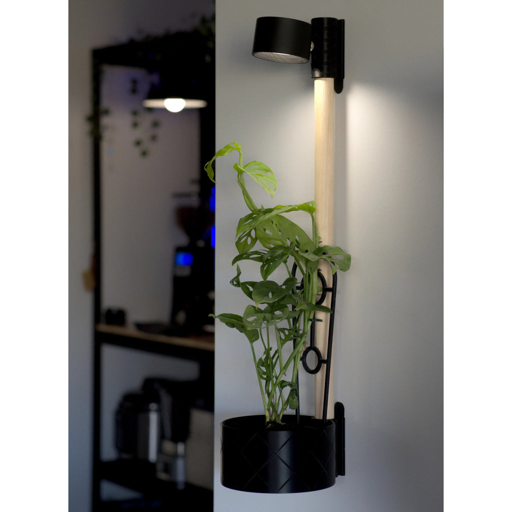 Wall Planter with LED Light | Modern Black Indoor Planter.